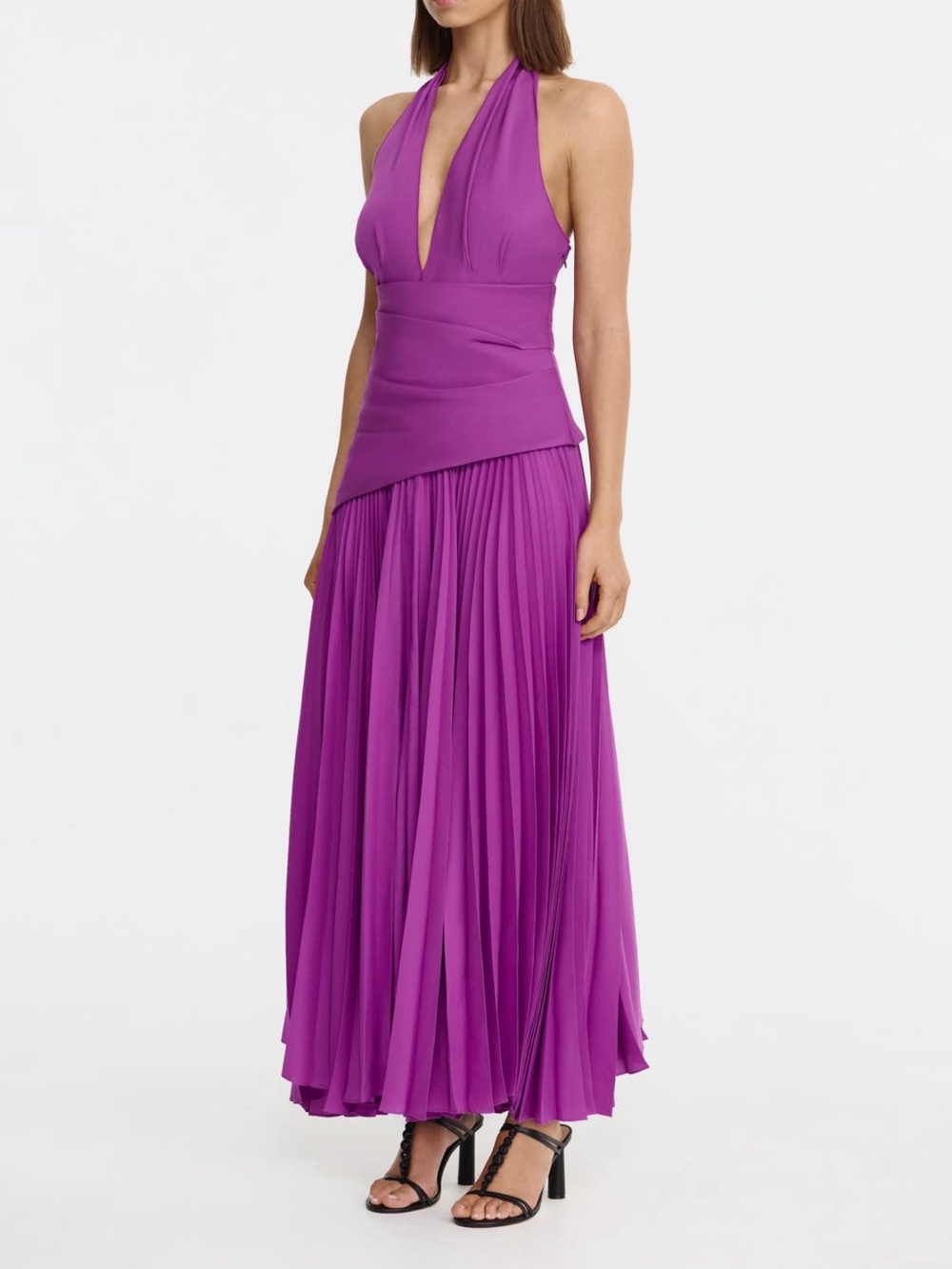 Acler Purple Halter Pleated Maxi Dress